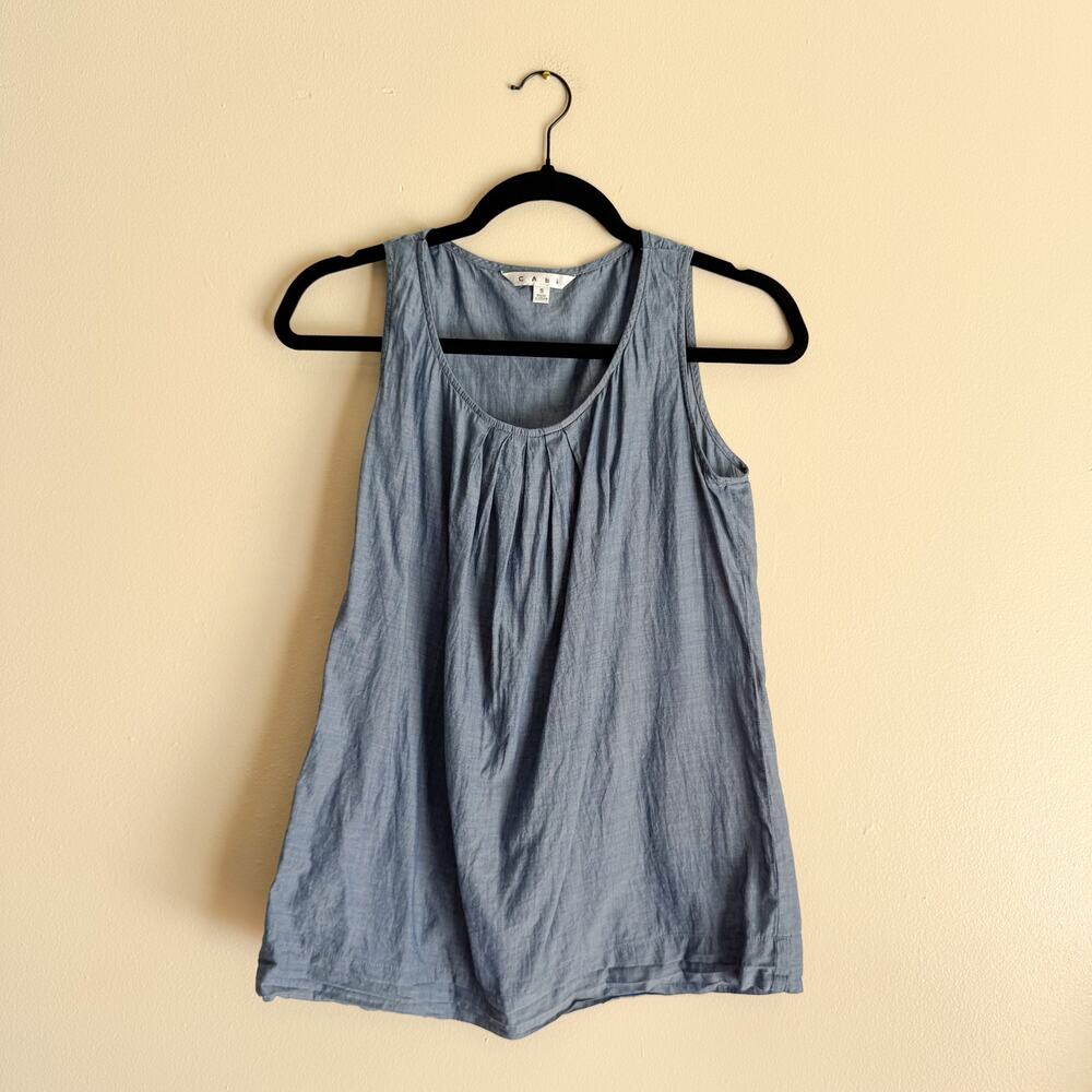 Cabi Chamray Blue Pleat Front Sleeveless Tank Top - Small
